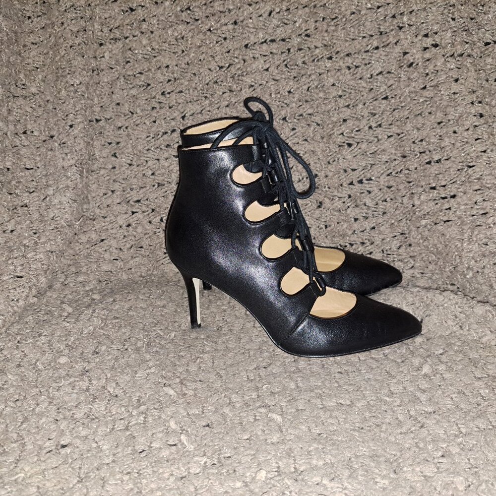 KORS MICHAEL KORS-Black Leather Lace Up Cage Stiletto Booties-Sz 6.5M-NWOB - Picture 5 of 8